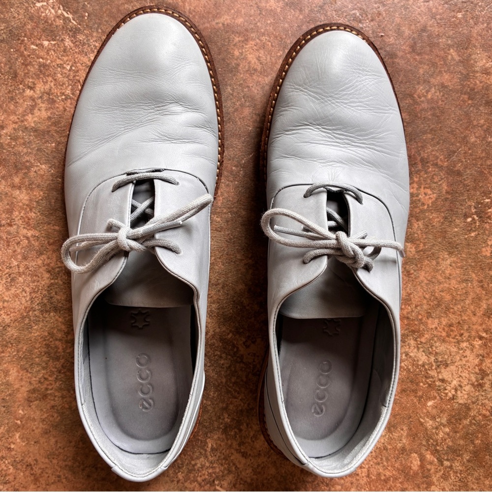 ECCO SARTORELLE GRAY/SILVER LEATHER TAILORED OXFORD EUR40.